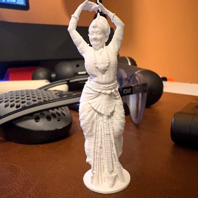 White classical Indian dance figurine printed by DDPrinterZ, showing fine jewellery and drapery detail